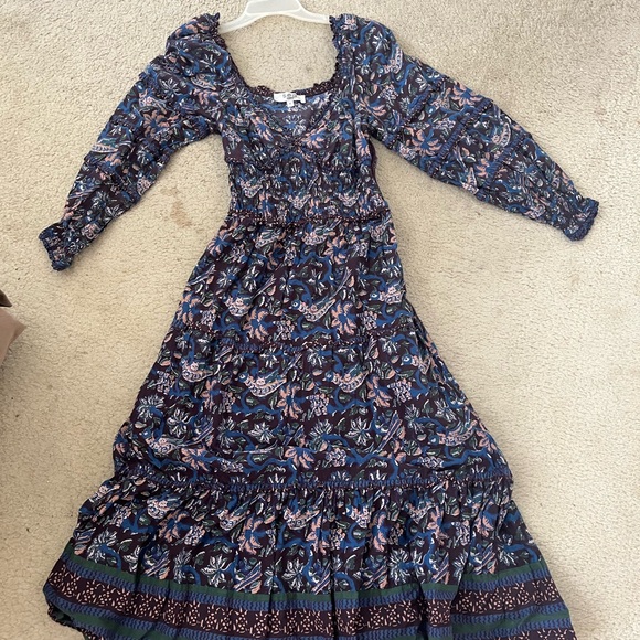 Sea New York Navy Floral Tiered Long Sleeve Maxi Dress with Pink Accents - Picture 3 of 3